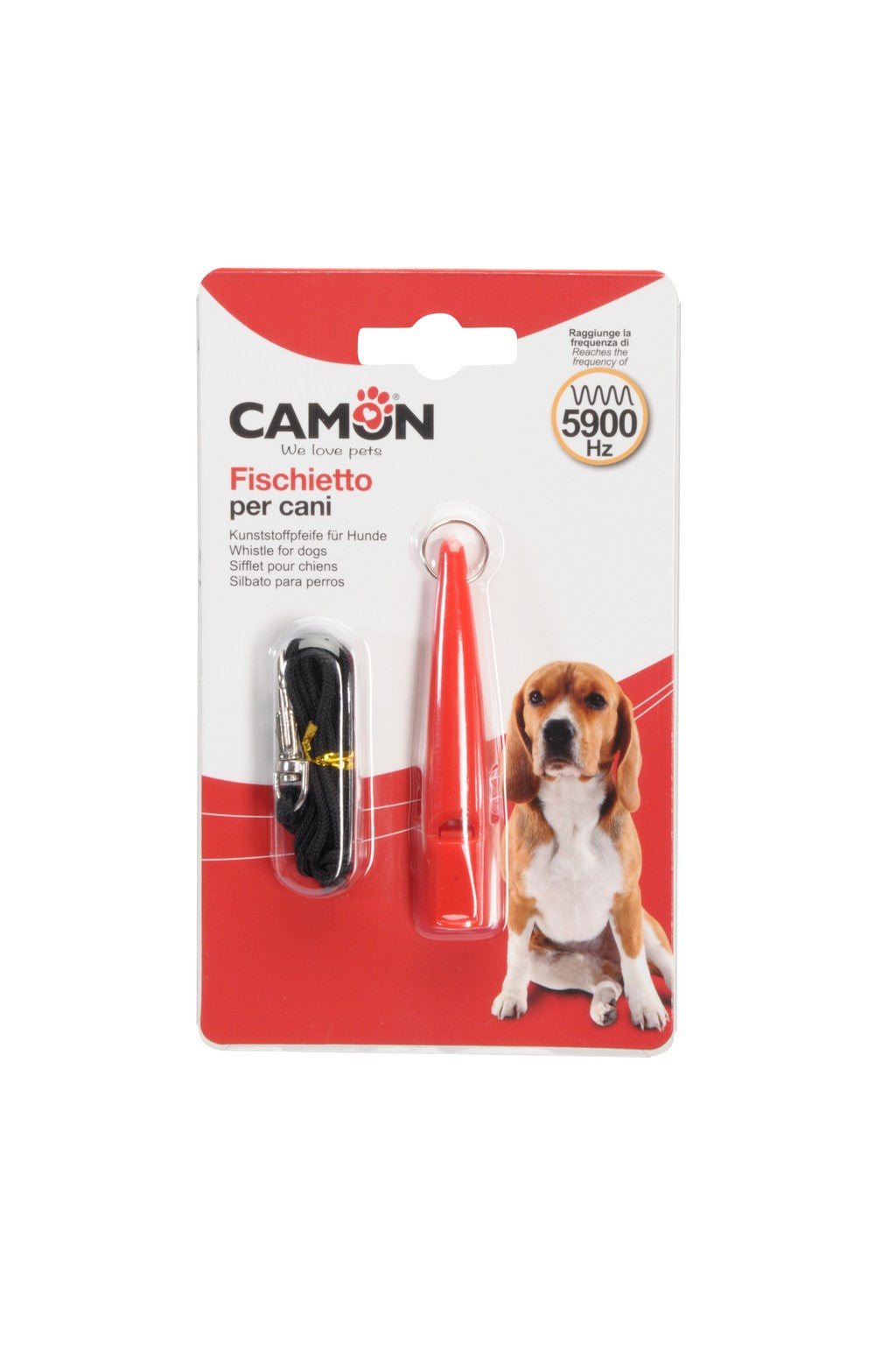 Camon fischietto addestramento cane colore rosso con laccetto, blister singolo 5900 Hz Camon fischietto addestramento cane colore rosso con laccetto, blister singolo 5900 Hz